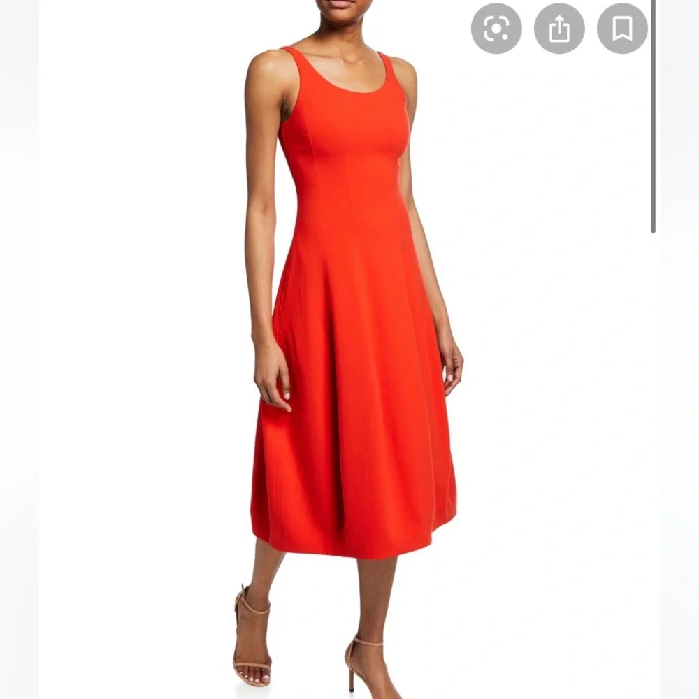 Halston Heritage NWT Sleeveless Scoop neck Red Fit-&-flare midi Dress size 4. - Picture 1 of 11